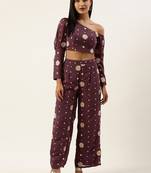 EthnoVog Ready To Wear Magenta Georgette Embroidered Co-ords Set