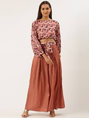 EthnoVog Ready To Wear Multicolored Chinon Crop Top N Palazzo 1