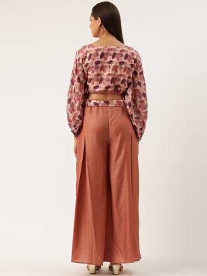 EthnoVog Ready To Wear Multicolored Chinon Crop Top N Palazzo 2