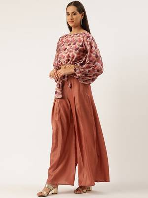 EthnoVog Ready To Wear Multicolored Chinon Crop Top N Palazzo 3