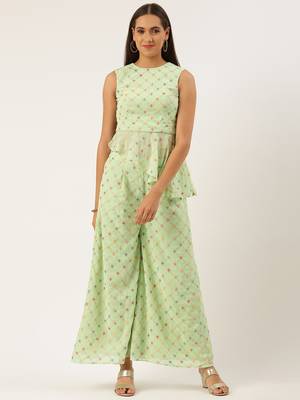 EthnoVog Ready To Wear Green Embroidered Georgette Palazzo sets 1