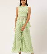 EthnoVog Ready To Wear Green Embroidered Georgette Palazzo sets