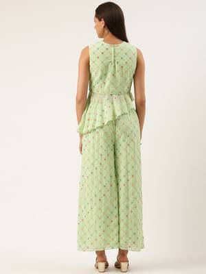 EthnoVog Ready To Wear Green Embroidered Georgette Palazzo sets 2