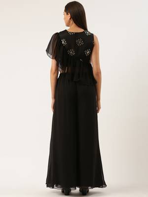 EthnoVog Ready To Wear Black Chinnon Embroidered  Palazzo Set 2