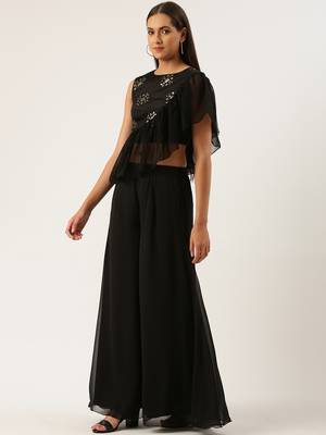 EthnoVog Ready To Wear Black Chinnon Embroidered  Palazzo Set 3