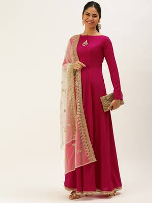EthnoVog Ready To Wear Pink N White Embroidered Anarkali Suit 1