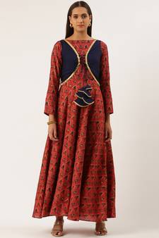 EthnoVog Ready To Wear Pink N Blue Printed Jacket Anarkali Suit
