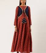 EthnoVog Ready To Wear Pink N Blue Printed Jacket Anarkali Suit