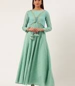 EthnoVog Ready To Wear Blue Printed Jacket Anarkali Suit