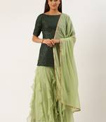 EthnoVog Ready To Wear Green Cascade Ruffled Gharara Suit Set