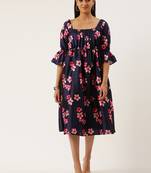 EthnoVog Ready To Wear Blue Printed Art Silk Dress