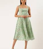 EthnoVog Ready To Wear Digital Printed Green Muslin Maxi Dress