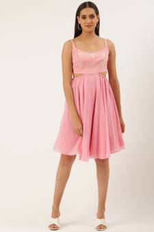 EthnoVog Ready To Wear Pink Embroidered Mini Dress