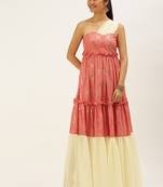 EthnoVog Ready To Wear Peach N White Embroidered Tiered Maxi Dress