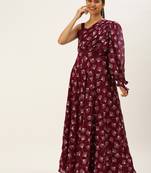EthnoVog Ready To Wear Maroon Foil Printed Maxi Dress