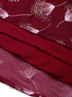 EthnoVog Ready To Wear Maroon Foil Printed Maxi Dress 4