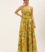 EthnoVog Ready To Wear Green Digital Print Georgette Gown