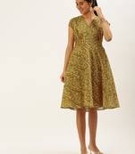 EthnoVog Ready To Wear Green Printed Art Silk Mini Dress