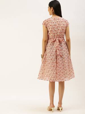 EthnoVog Ready To Wear White Printed Art Silk Mini Dress 2