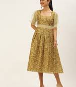 EthnoVog Ready To Wear Green Printed Art Silk Dress