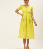 EthnoVog Ready To Wear Yellow Foil Printed Art Silk Dress