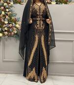 Luxury Black Kaftan with Gold Detailing and Matching Hijab