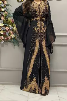 Black Kaftan with Gold Detailing and Matching Hijab