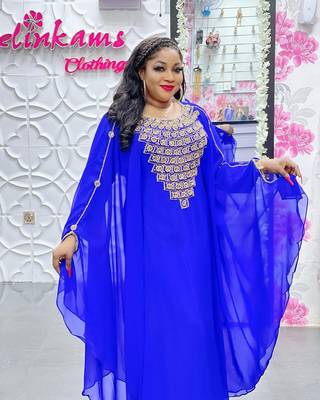 Blue Zari Stone Work Georgette Islamic Style Beads Embedded Partywear Kaftan Long Gown Evening wear Dubai kaftan 2