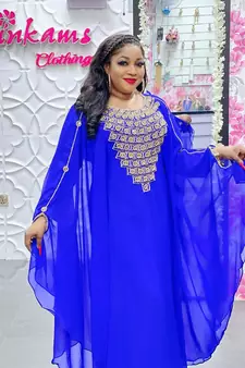 Blue Zari Stone Work Georgette Islamic Style Beads Embedded Partywear Kaftan Long Gown Evening wear Dubai kaftan