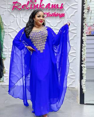 Blue Zari Stone Work Georgette Islamic Style Beads Embedded Partywear Kaftan Long Gown Evening wear Dubai kaftan 3