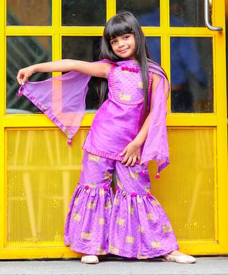 Cow Print incut kurta with sharara and dupatta 1