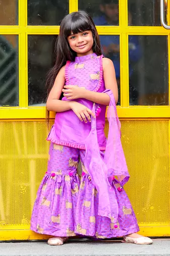 Cow Print incut kurta with sharara and dupatta