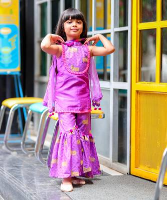 Cow Print incut kurta with sharara and dupatta 4