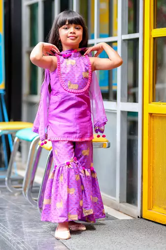 Cow Print incut kurta with sharara and dupatta