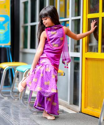 Cow Print incut kurta with sharara and dupatta 5