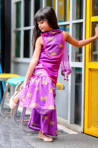 Cow Print incut kurta with sharara and dupatta