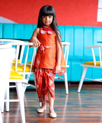 Peter Pan collared Kurta with Dhoti and Dupatta 2