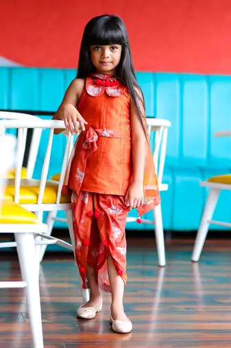 Peter Pan collared Kurta with Dhoti and Dupatta