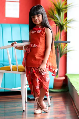 Peter Pan collared Kurta with Dhoti and Dupatta
