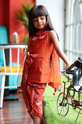Peter Pan collared Kurta with Dhoti and Dupatta