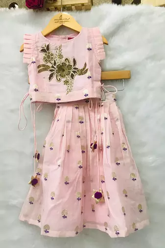 Hand Work Embroidered Top with Pleated Silk Skirt