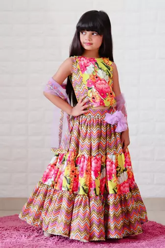 Zig Zag three tiered Lahenga with crop top