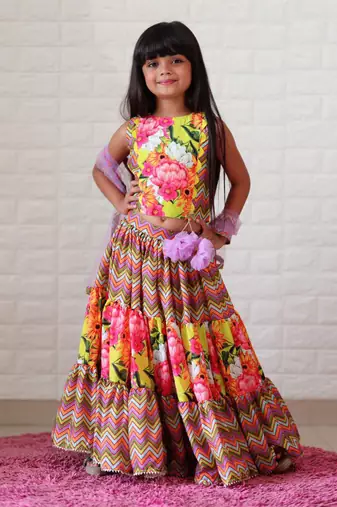 Zig Zag three tiered Lahenga with crop top