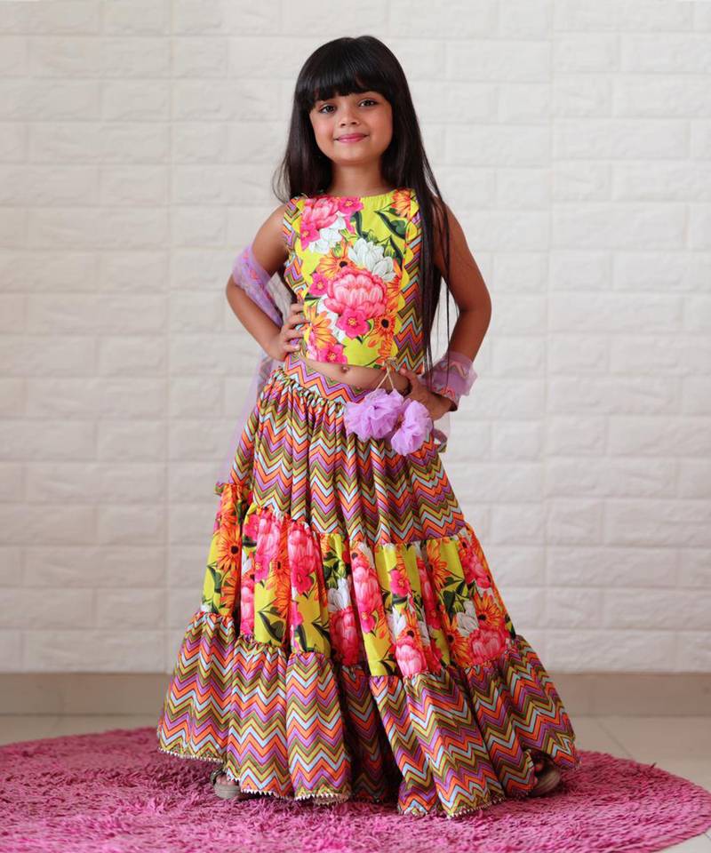 Zig Zag three tiered Lahenga with crop top