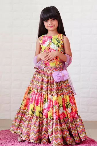 Zig Zag three tiered Lahenga with crop top