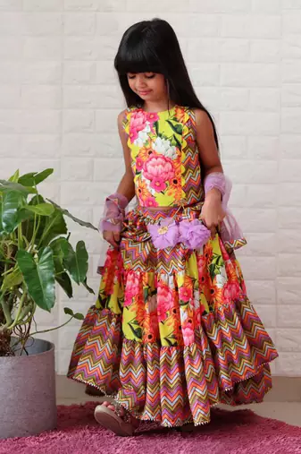 Zig Zag three tiered Lahenga with crop top