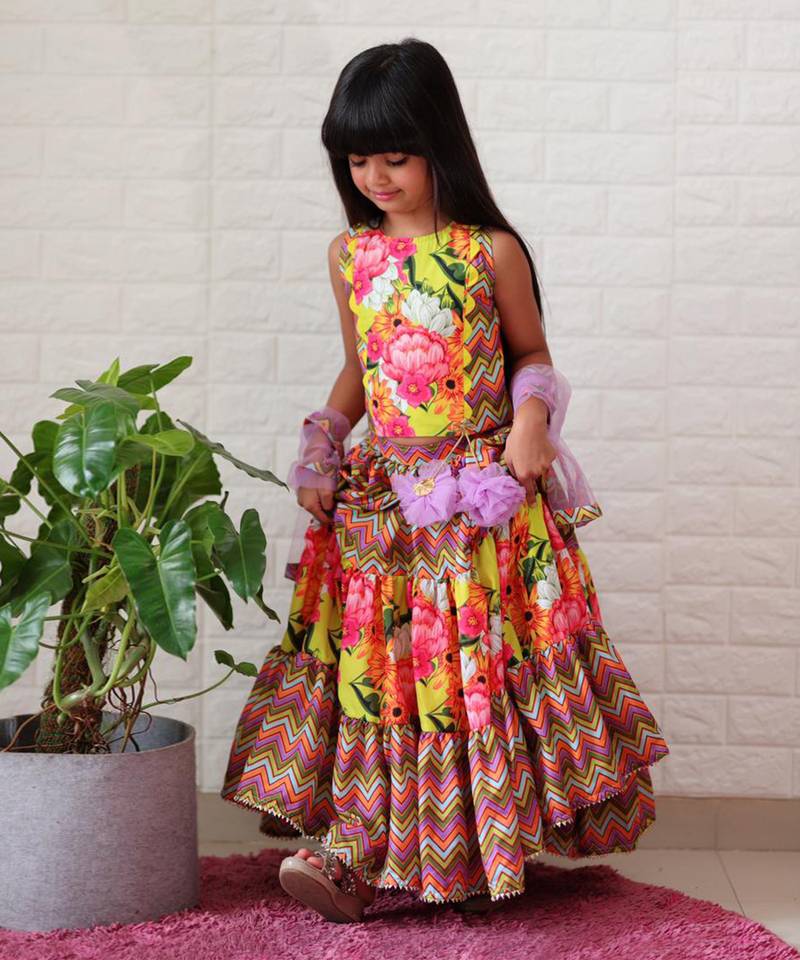 Zig Zag three tiered Lahenga with crop top