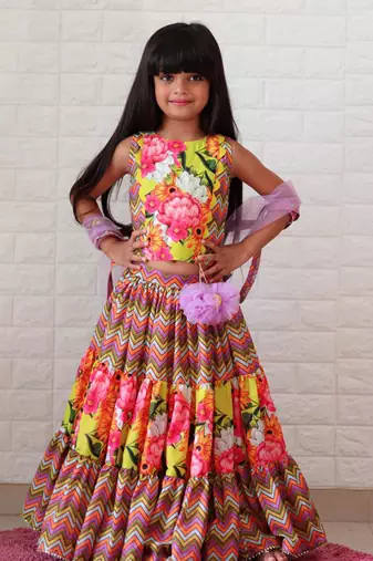 Zig Zag three tiered Lahenga with crop top