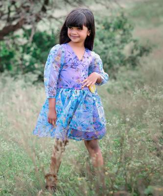 Floral Printed frock with flower on waist. 1