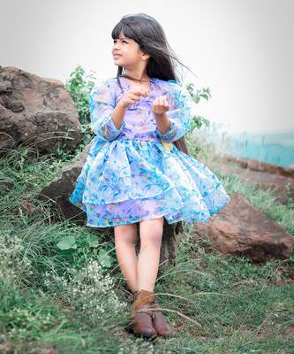 Floral Printed frock with flower on waist. 4